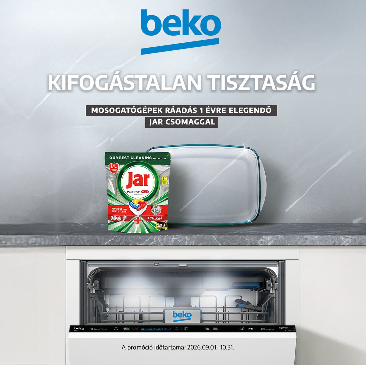 Beko mosogatógép + 1 évre elegendő Jar Platinum Plus kapszula ajándékba – 2026. 09. 01. – 10. 31.